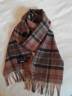 Barbour Classic Cashmere & Merino Wool Tartan Plaid Check Fringed Scarf